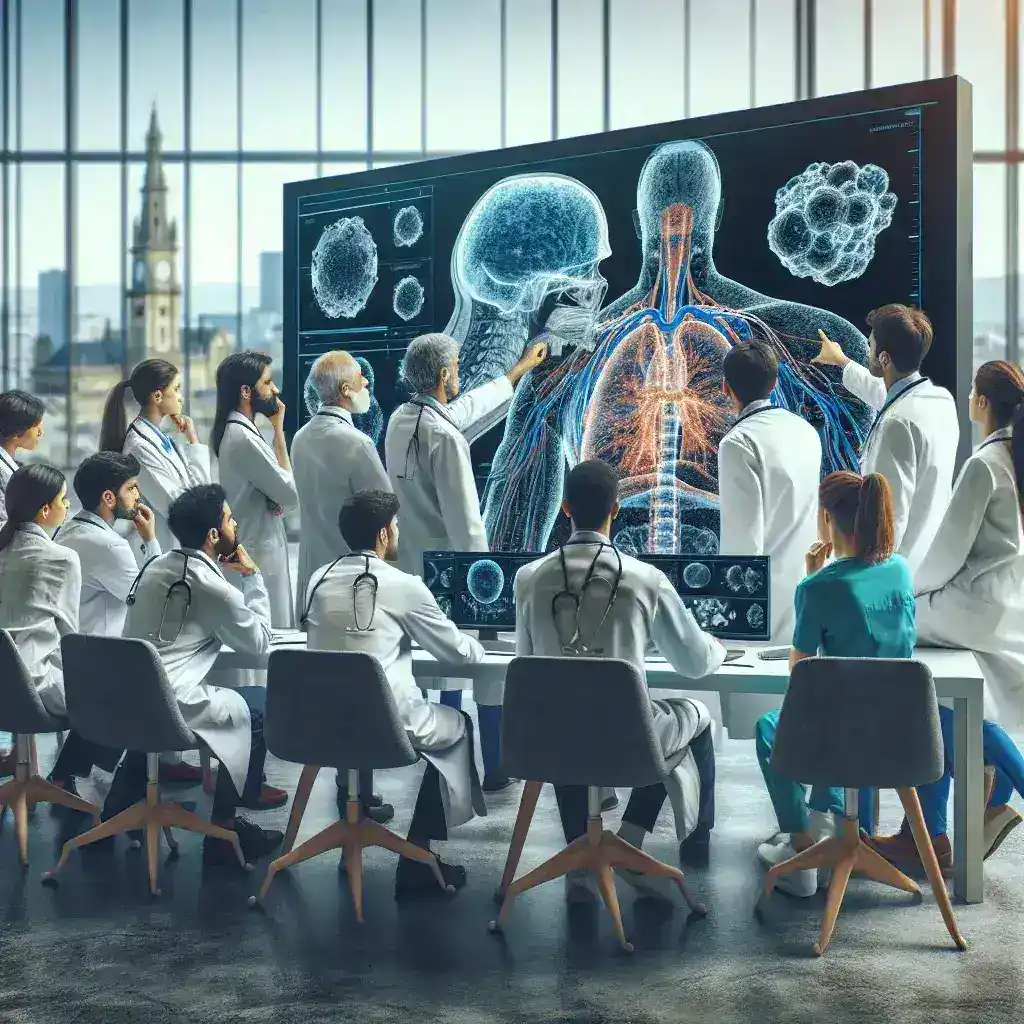 "Imagen de un hospital gallego utilizando tecnología avanzada para implementar algoritmos en el diagnóstico de enfermedades raras, destacando la innovación en la atención médica."